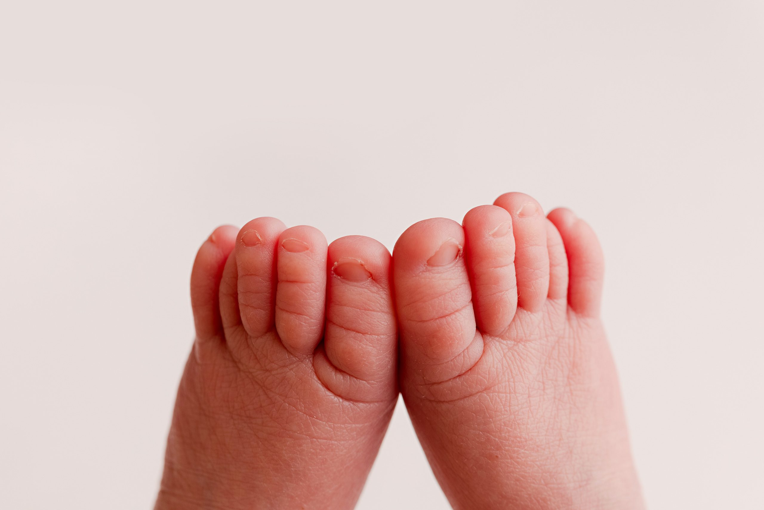 Close-up detail of a newborn baby's tiny feet.